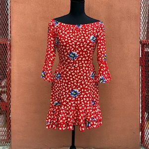 Flirty & Fun Red Floral Off Shoulder Mini Dress